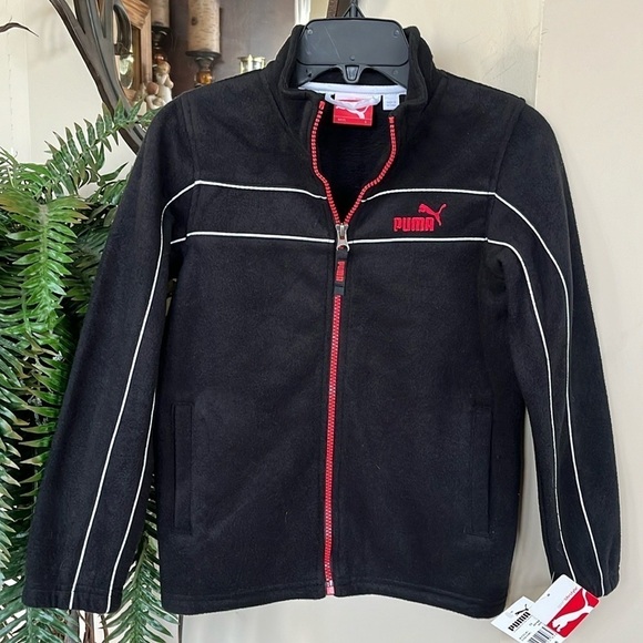Brand New Puma Black Zip Up Fleece Jacket Embroidered Red Logo Sporty Athletic - Picture 1 of 16